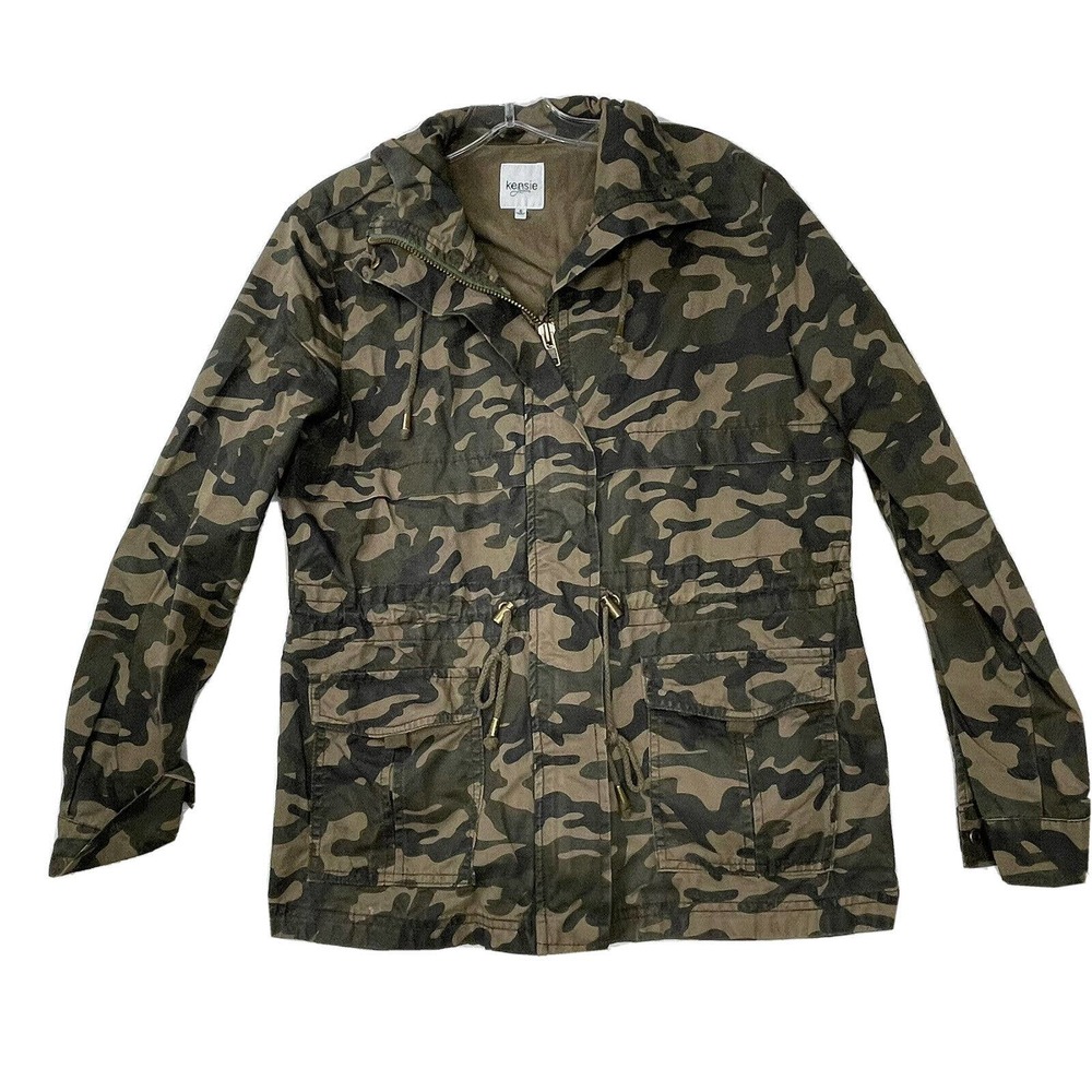 Kenzie Jeans Jacket Womens Small Military Camo Full Zip Pockets Utility